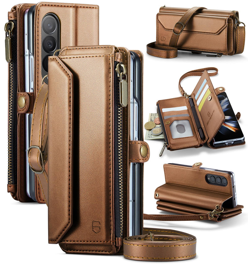 Galaxy Z Fold 7 wallet case with RFID blocking and shoulder strap