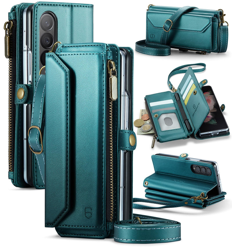 Galaxy Z Fold 7 wallet case with RFID blocking and shoulder strap