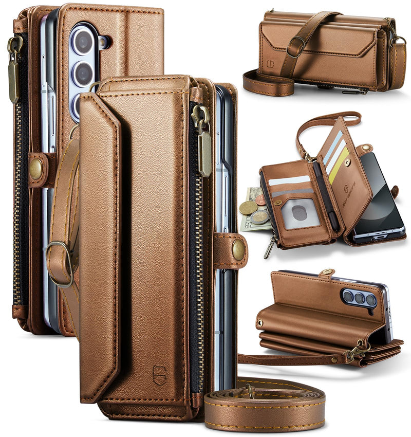 Galaxy Z Fold 7 wallet case with RFID blocking and shoulder strap