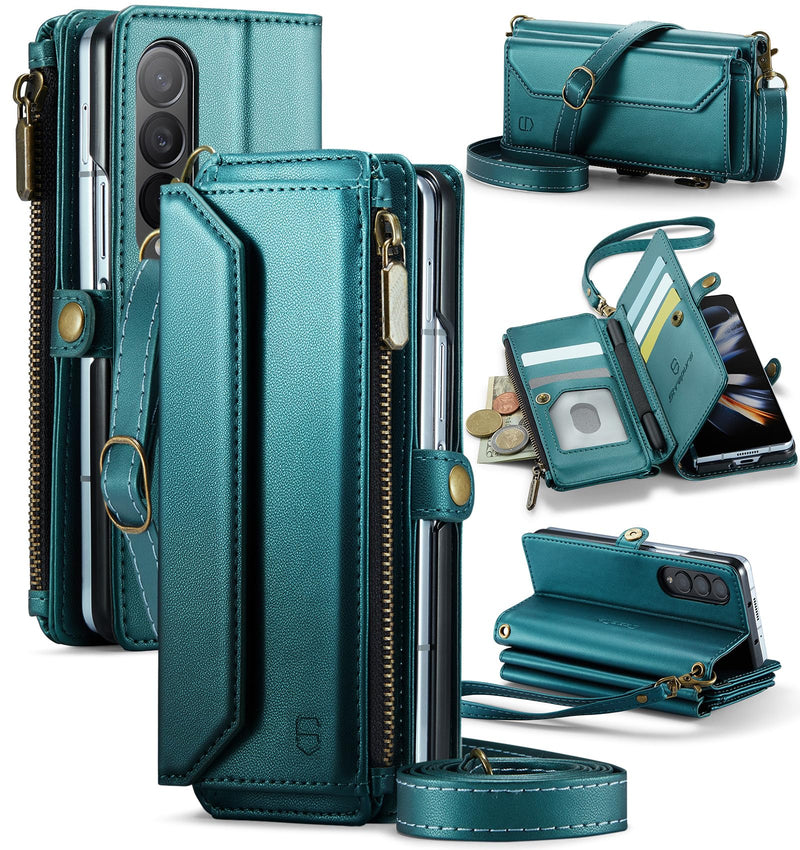 Galaxy Z Fold 7 wallet case with RFID blocking and shoulder strap