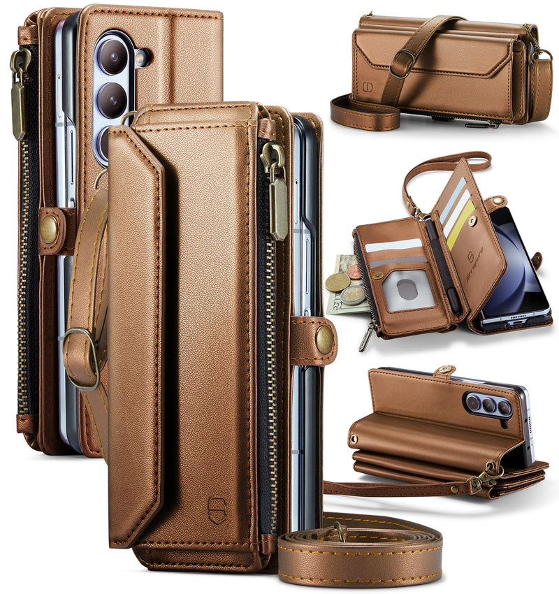 Galaxy Z Fold 7 wallet case with RFID blocking and shoulder strap