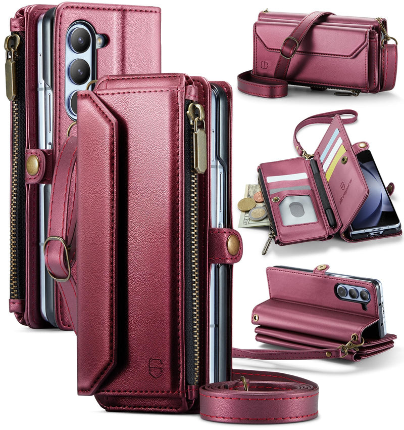 Galaxy Z Fold 7 wallet case with RFID blocking and shoulder strap