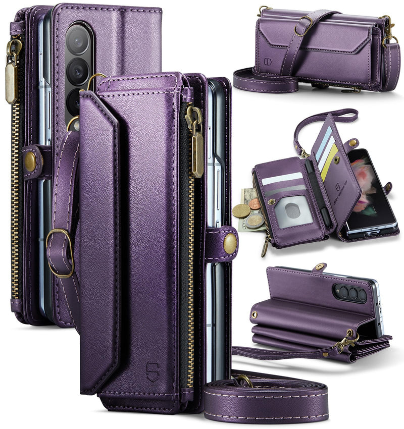 Galaxy Z Fold 7 wallet case with RFID blocking and shoulder strap
