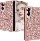 Galaxy Z Fold 8 Glitter Sparkle Case with Bling Rhinestone Trim – Rose Gold