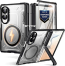 Galaxy Z Fold 8 Wide Rugged Case with Hinge Protection, Tempered Glass Protector & Kickstand – Black/Clear