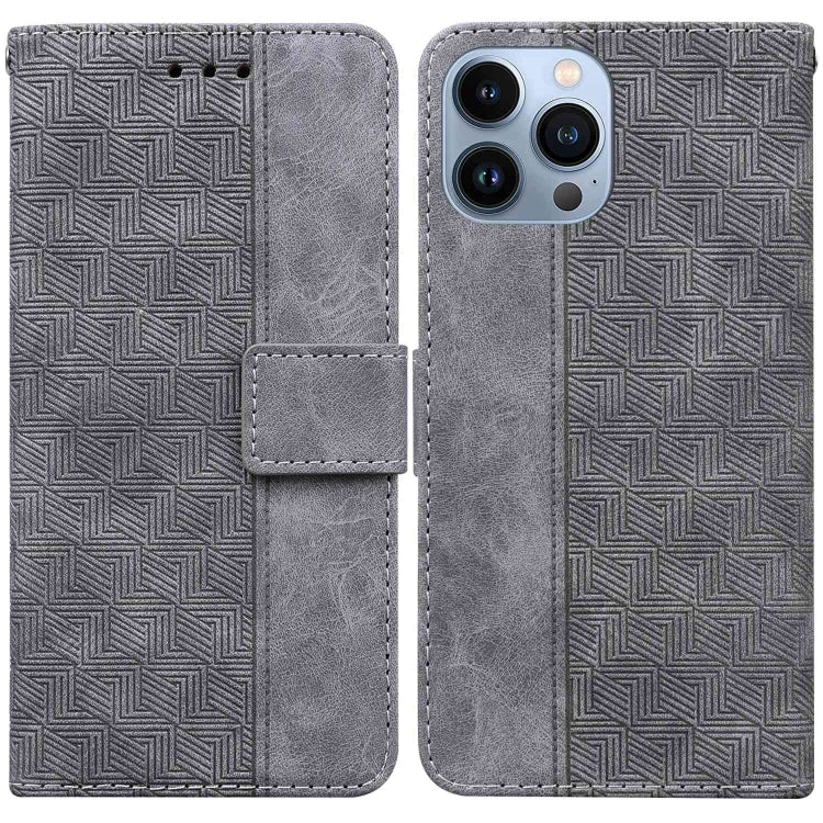 Geometric Embossed Leather Phone Case, For iPhone 16, For iPhone 15 Pro Max