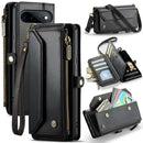 Google Pixel 11 Pro XL 10-Card Zipper Wallet Case — Leather Folio with Strap