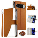 Google Pixel 11 Pro XL Leather Zipper Wallet Flip Case with Straps