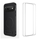 Google Pixel 11 Pro XL Rugged Magnetic Kickstand Case — Carbon Fiber Texture with 2 Tempered Glass Protectors (Black)