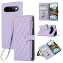Google Pixel 11 Pro XL Zipper Rhombus Leather Wallet Case with Wrist Strap