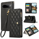 Google Pixel 11 Pro XL Zipper Rhombus Leather Wallet Case with Wrist Strap