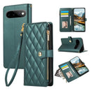 Google Pixel 11 Pro XL Zipper Rhombus Leather Wallet Case with Wrist Strap