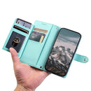 Google Pixel 11 Zipper Wallet Case — Litchi Leather Flip with Stand & Wrist Strap