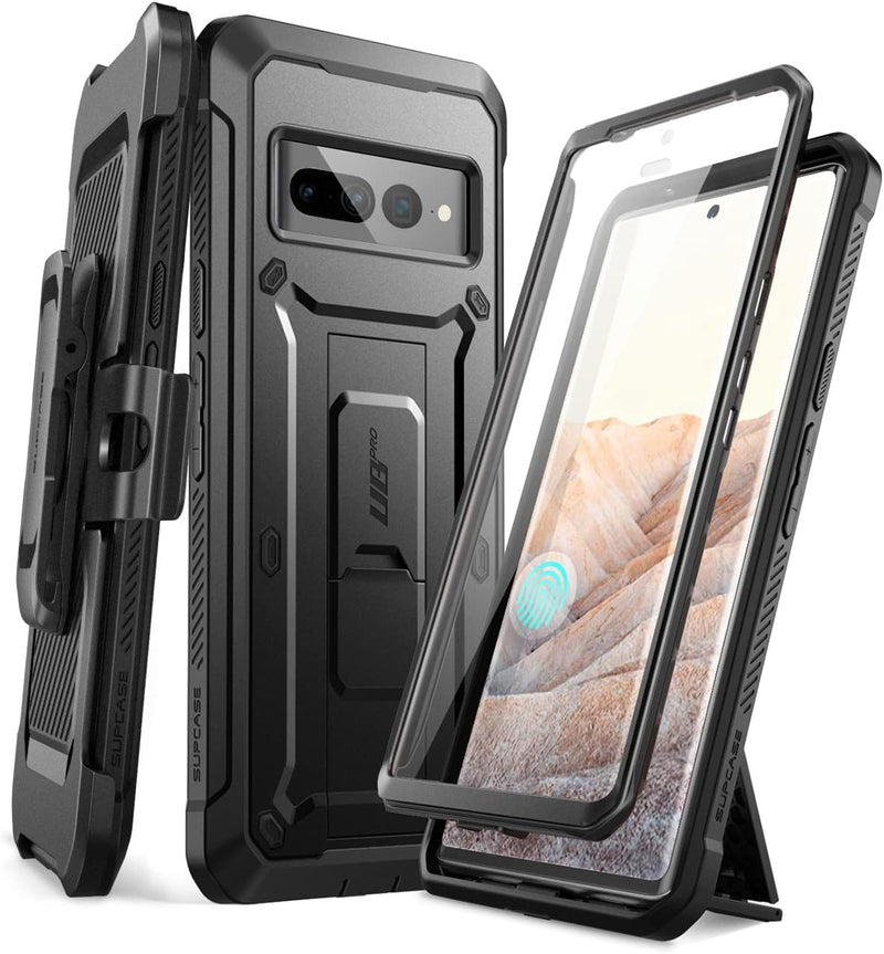 Google Pixel 7 Pro, Full - Body Rugged Belt - Clip & Kickstand Case Screen Protector Black - Gorilla Cases