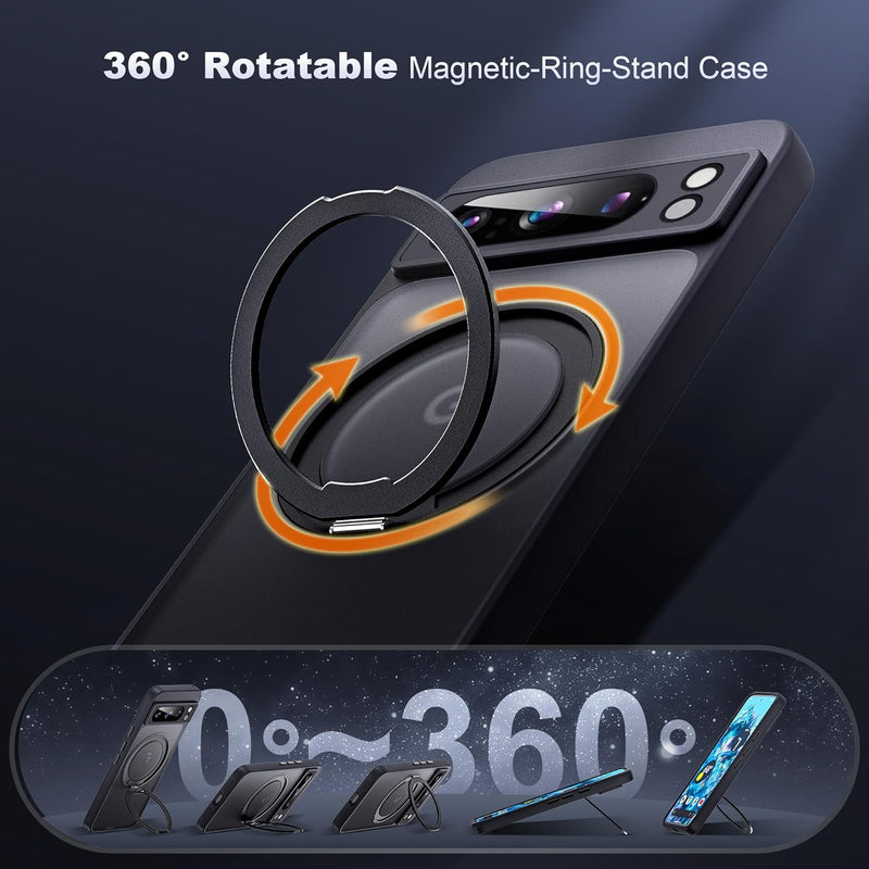 Google Pixel 8 Pro 360° Rotatable Magnetic Ring Stand Translucent Pixel Phone Case 6.7" Black - Gorilla Cases
