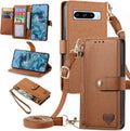Google Pixel 8 Pro 5G Zipper Pocket Purse Shoulder Wrist Strap PU Leather Stand Flip