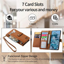 Google Pixel 8 Pro 5G Zipper Pocket Purse Shoulder Wrist Strap PU Leather Stand Flip