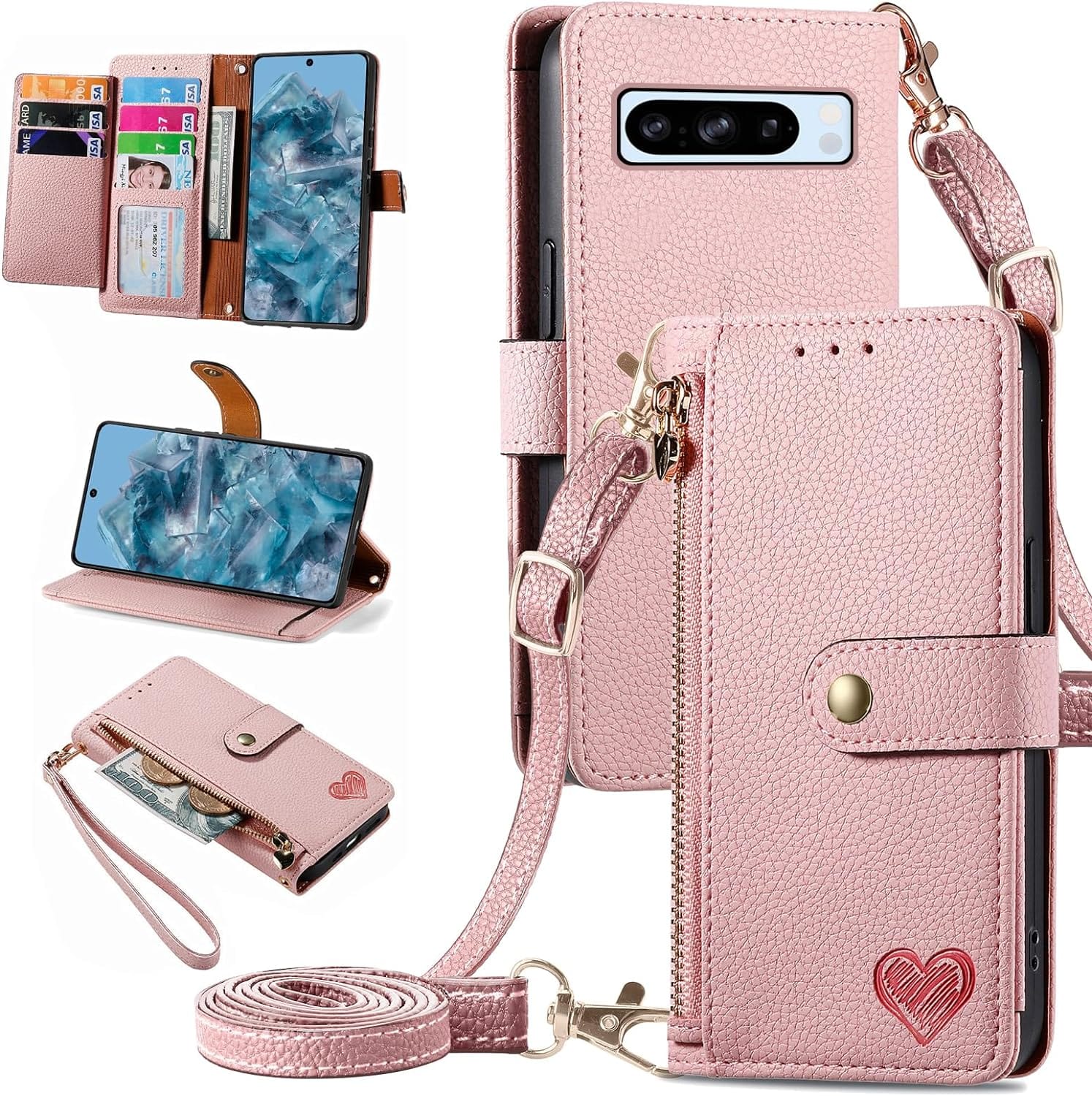 Pixel 8 Pro Zipper Purse Folio Wallet Case