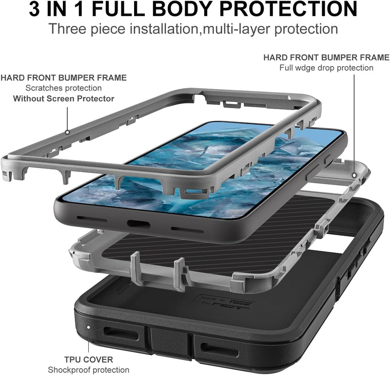 Google Pixel 8 Pro Case 2 Pcs Tempered Glass Screen Protector Heavy Duty Protection Case - Gorilla Cases