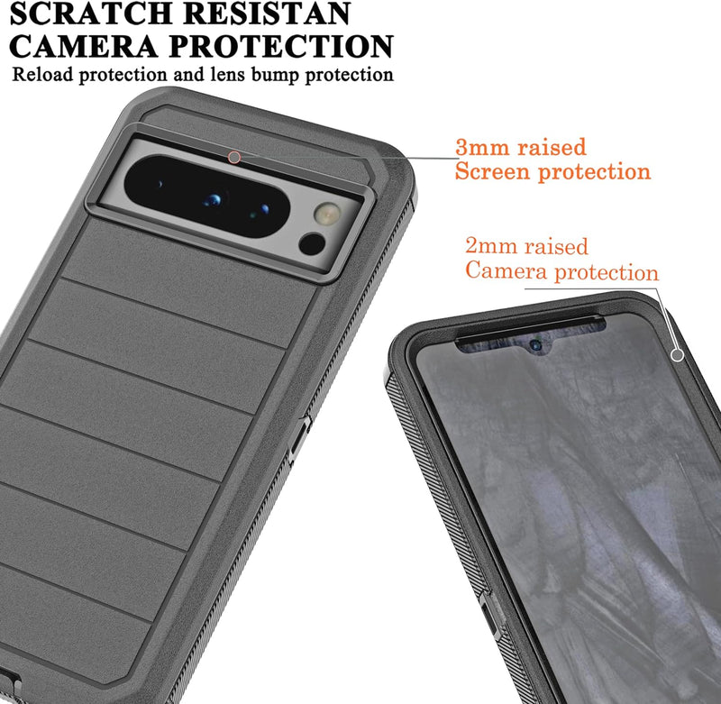 Google Pixel 8 Pro Case Built in Screen Protector/Drop Proof 3 - Layer Case - Black - Gorilla Cases