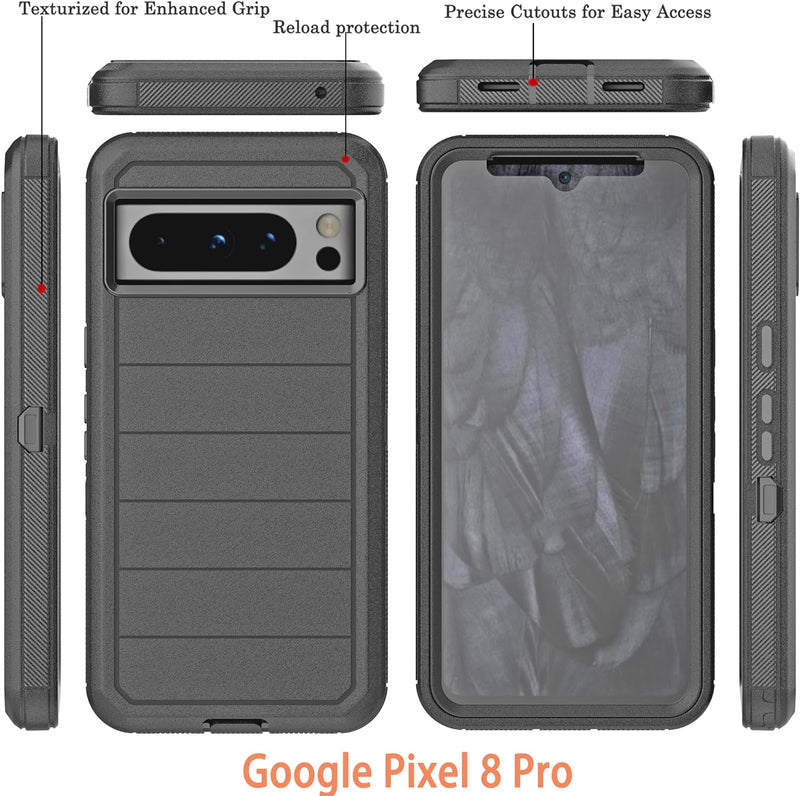 Google Pixel 8 Pro Case Built in Screen Protector/Drop Proof 3 - Layer Case - Black - Gorilla Cases