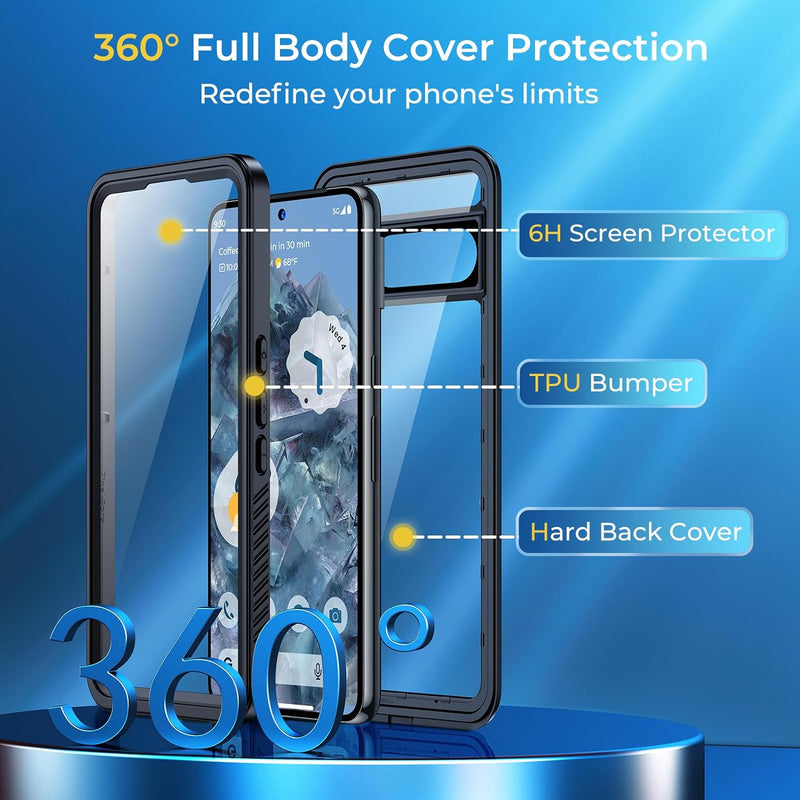 Google Pixel 8 Pro Waterproof Case Hard Back Protective Phone Cover Pixel 8 Pro - 6.7 Inch Black - Gorilla Cases