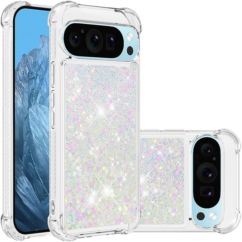 Google Pixel 9 Pro Glitter Liquid Silicone Stylish Case Screen Camera Protection Cove - Gorilla Cases