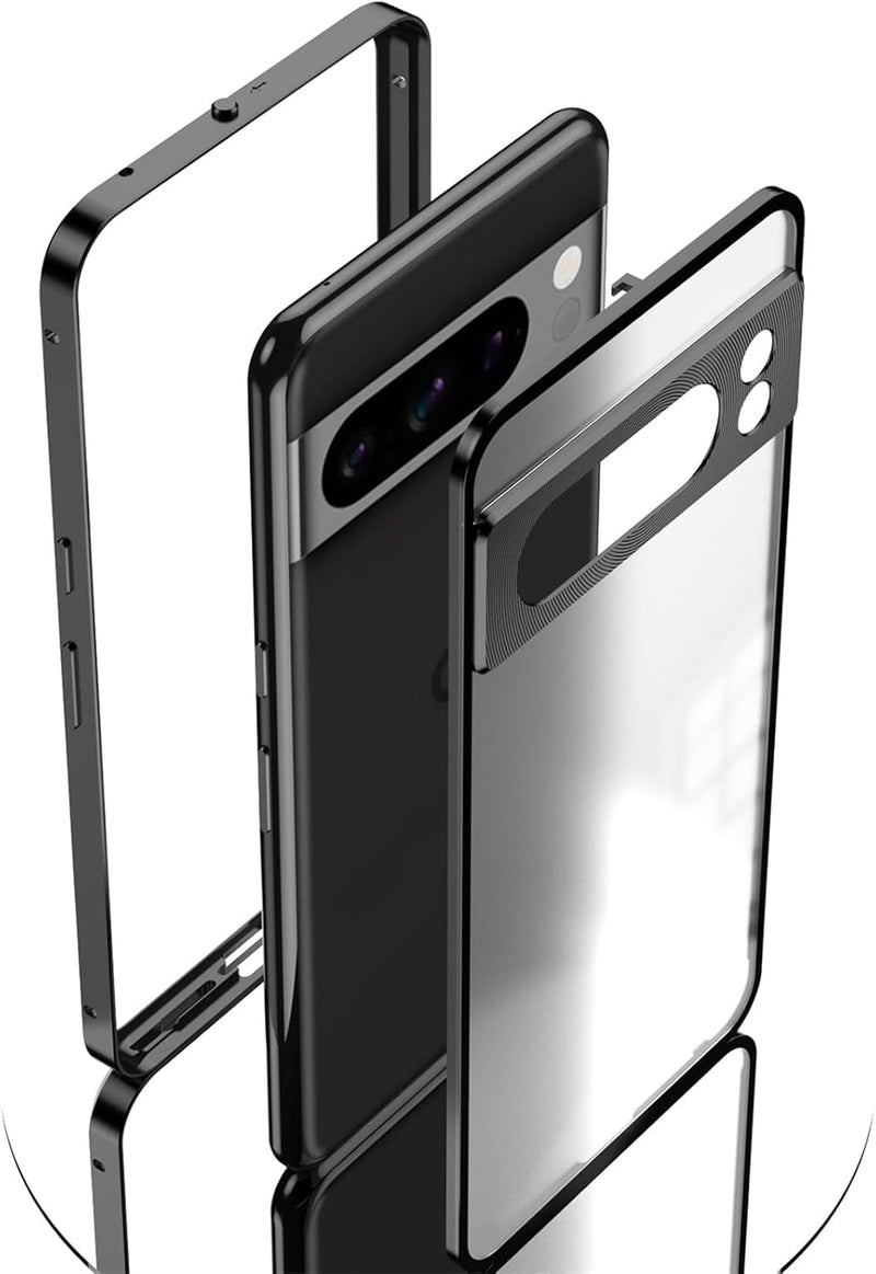 Google Pixel 9 Pro Luxury Premium Aluminum Alloy Shockproof Bumper Frame Plastic Back Cover Black - Gorilla Cases