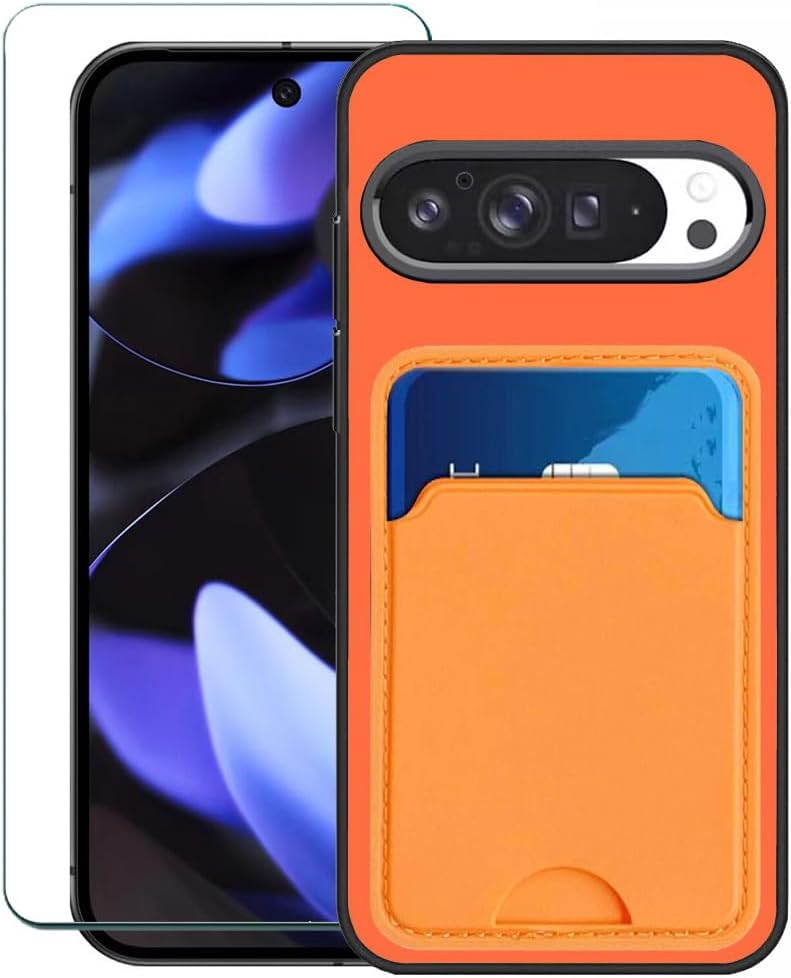 Google Pixel 9 Pro Phone Case Screen Protector Credit Card Holder Silicone Rubber Slim Thin - Orange - Gorilla Cases