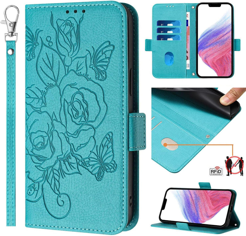 Google Pixel 9 Pro Roses Pattern PU Leather Flip Case Closure Wallet Case - Green - Gorilla Cases