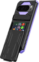 Google Pixel 9 Pro Wallet Case Credit Card Holder Stand Protective Phone Case - Black