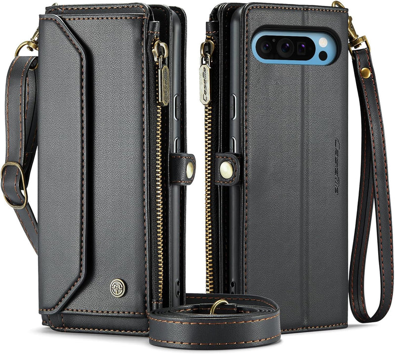 Google Pixel 9 Pro Wallet Case Crossbody Lanyard Strapand Kickstand Black, Pixel 9 Pro XL - Gorilla Cases