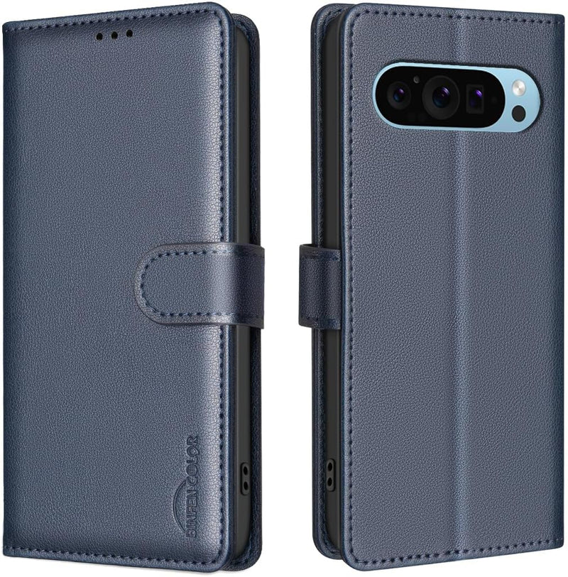 Google Pixel 9 Pro Wallet Case Magnetic Shockproof Flip Cover, Blue - Gorilla Cases