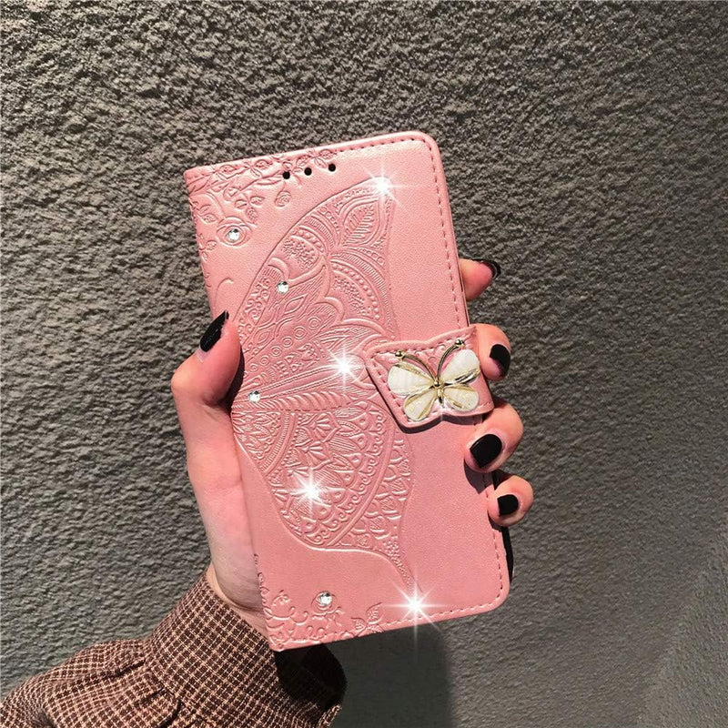 Google Pixel 9 Pro XL Crystal Butterfly PU Leather Wallet Case Card Holder Case Butterfly Rose Gold SD - Gorilla Cases