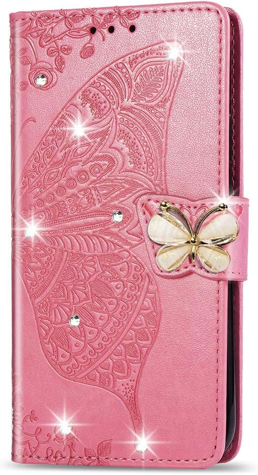 Google Pixel 9 Pro XL Crystal Butterfly PU Leather Wallet Case Card Holder Case Butterfly Rose Gold SD - Gorilla Cases