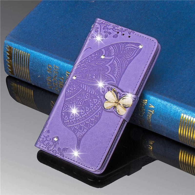 Google Pixel 9 Pro XL Crystal Butterfly PU Leather Wallet Case Card Holder Case Butterfly Rose Gold SD - Gorilla Cases