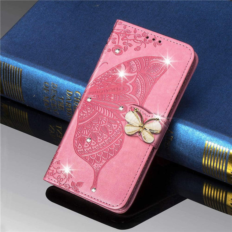 Google Pixel 9 Pro XL Crystal Butterfly PU Leather Wallet Case Card Holder Case Butterfly Rose Gold SD - Gorilla Cases