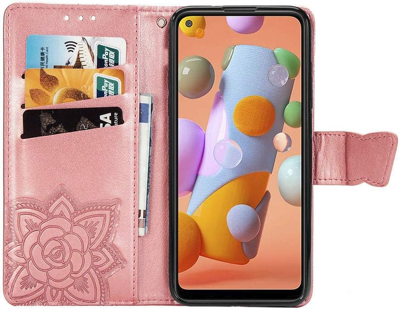 Google Pixel 9 Pro XL Crystal Butterfly PU Leather Wallet Case Card Holder Case Butterfly Rose Gold SD - Gorilla Cases