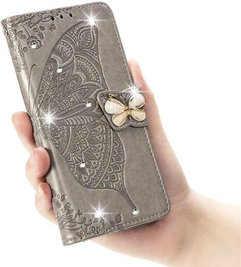 Google Pixel 9 Pro XL Crystal Butterfly PU Leather Wallet Case Card Holder Case Butterfly Rose Gold SD - Gorilla Cases