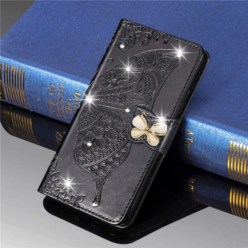 Google Pixel 9 Pro XL Crystal Butterfly PU Leather Wallet Case Card Holder Case Butterfly Rose Gold SD - Gorilla Cases