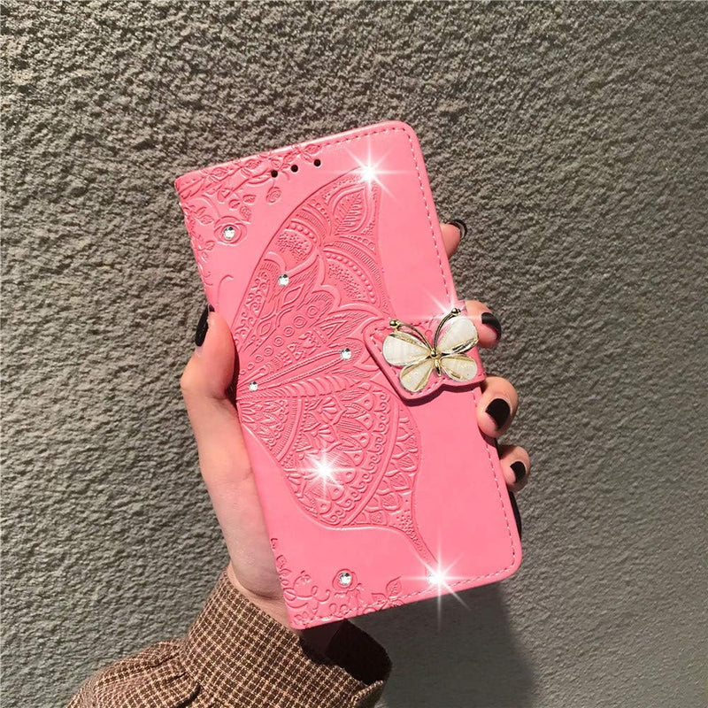 Google Pixel 9 Pro XL Crystal Butterfly PU Leather Wallet Case Card Holder Case Butterfly Rose Gold SD - Gorilla Cases