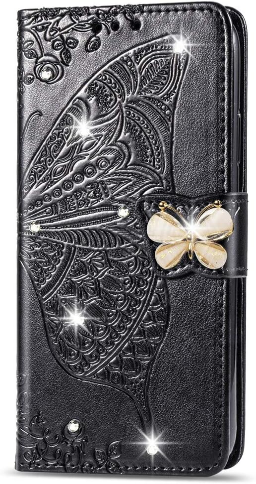 Google Pixel 9 Pro XL Crystal Butterfly PU Leather Wallet Case Card Holder Case Butterfly Rose Gold SD - Gorilla Cases