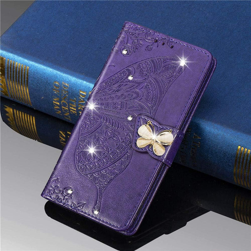 Google Pixel 9 Pro XL Crystal Butterfly PU Leather Wallet Case Card Holder Case Butterfly Rose Gold SD - Gorilla Cases