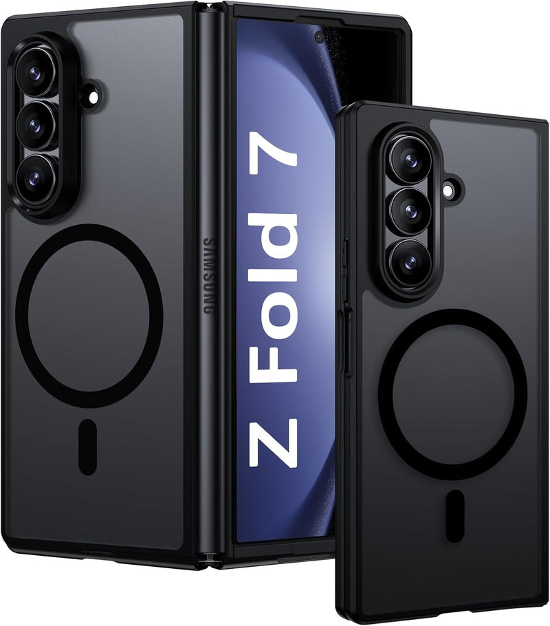 GUAGUA for Samsung Galaxy Z Fold 7 Case Magnetic Cases Translucent Matte Back Skin Feeling Slim Shockproof Military Grade Drop Proof Protective Hard PC Rugged Phone Case for Samsung Z Fold 7, Black
