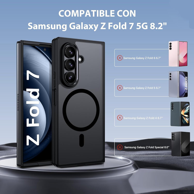GUAGUA for Samsung Galaxy Z Fold 7 Case Magnetic Cases Translucent Matte Back Skin Feeling Slim Shockproof Military Grade Drop Proof Protective Hard PC Rugged Phone Case for Samsung Z Fold 7, Black