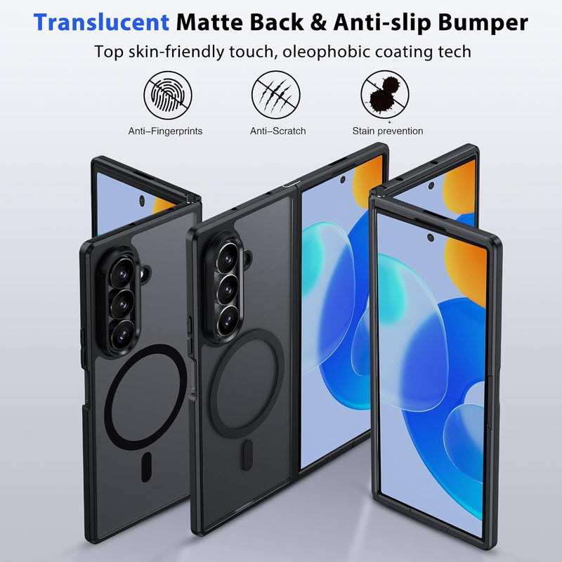 GUAGUA for Samsung Galaxy Z Fold 7 Case Magnetic Cases Translucent Matte Back Skin Feeling Slim Shockproof Military Grade Drop Proof Protective Hard PC Rugged Phone Case for Samsung Z Fold 7, Black