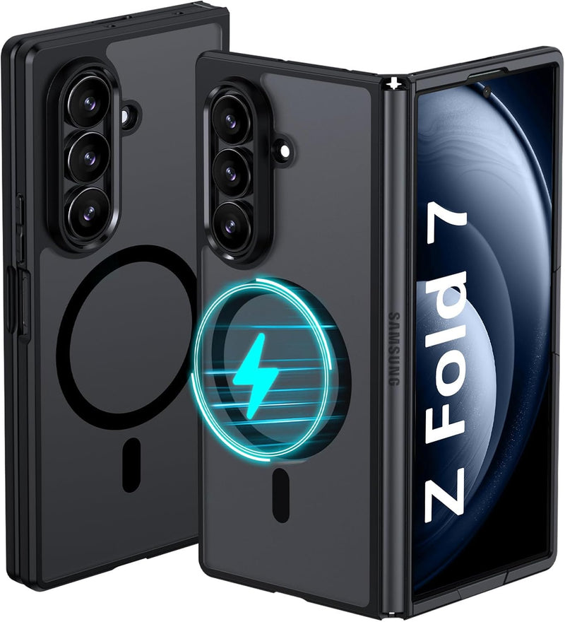 GUAGUA for Samsung Galaxy Z Fold 7 Case Magnetic Cases Translucent Matte Back Skin Feeling Slim Shockproof Military Grade Drop Proof Protective Hard PC Rugged Phone Case for Samsung Z Fold 7, Black