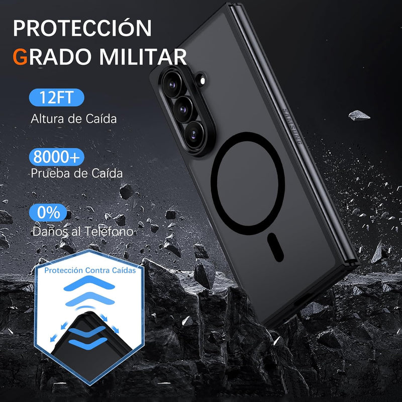 GUAGUA for Samsung Galaxy Z Fold 7 Case Magnetic Cases Translucent Matte Back Skin Feeling Slim Shockproof Military Grade Drop Proof Protective Hard PC Rugged Phone Case for Samsung Z Fold 7, Black