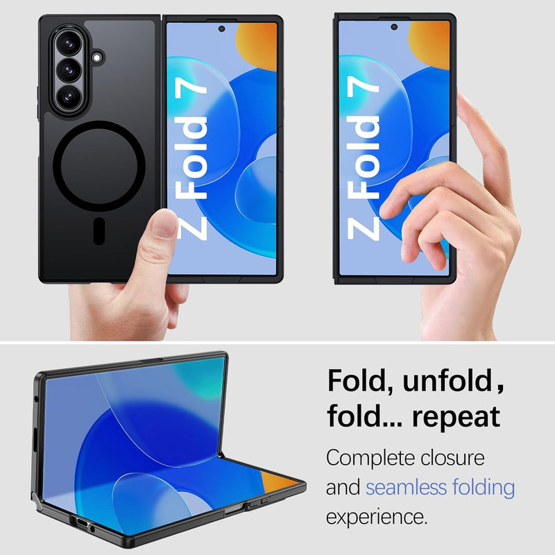 GUAGUA for Samsung Galaxy Z Fold 7 Case Magnetic Cases Translucent Matte Back Skin Feeling Slim Shockproof Military Grade Drop Proof Protective Hard PC Rugged Phone Case for Samsung Z Fold 7, Black