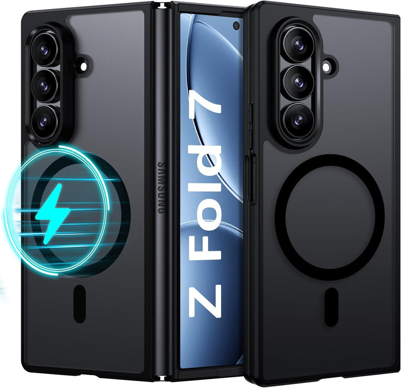 GUAGUA for Samsung Galaxy Z Fold 7 Case Magnetic Cases Translucent Matte Back Skin Feeling Slim Shockproof Military Grade Drop Proof Protective Hard PC Rugged Phone Case for Samsung Z Fold 7, Black